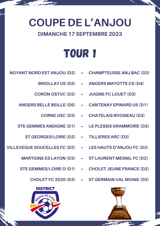 Coupe de l'Anjou 1er Tour Dimanche 17 Septembre à Noyant
