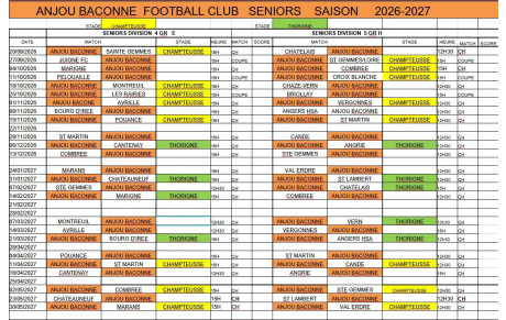 Calendrier des stades 2026-2027